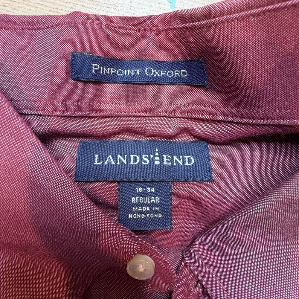 Land's End Shirt Mens 16 - 34 Shinny Long Sleeve Button Up‎ Pinpoint Oxford - Picture 2 of 8
